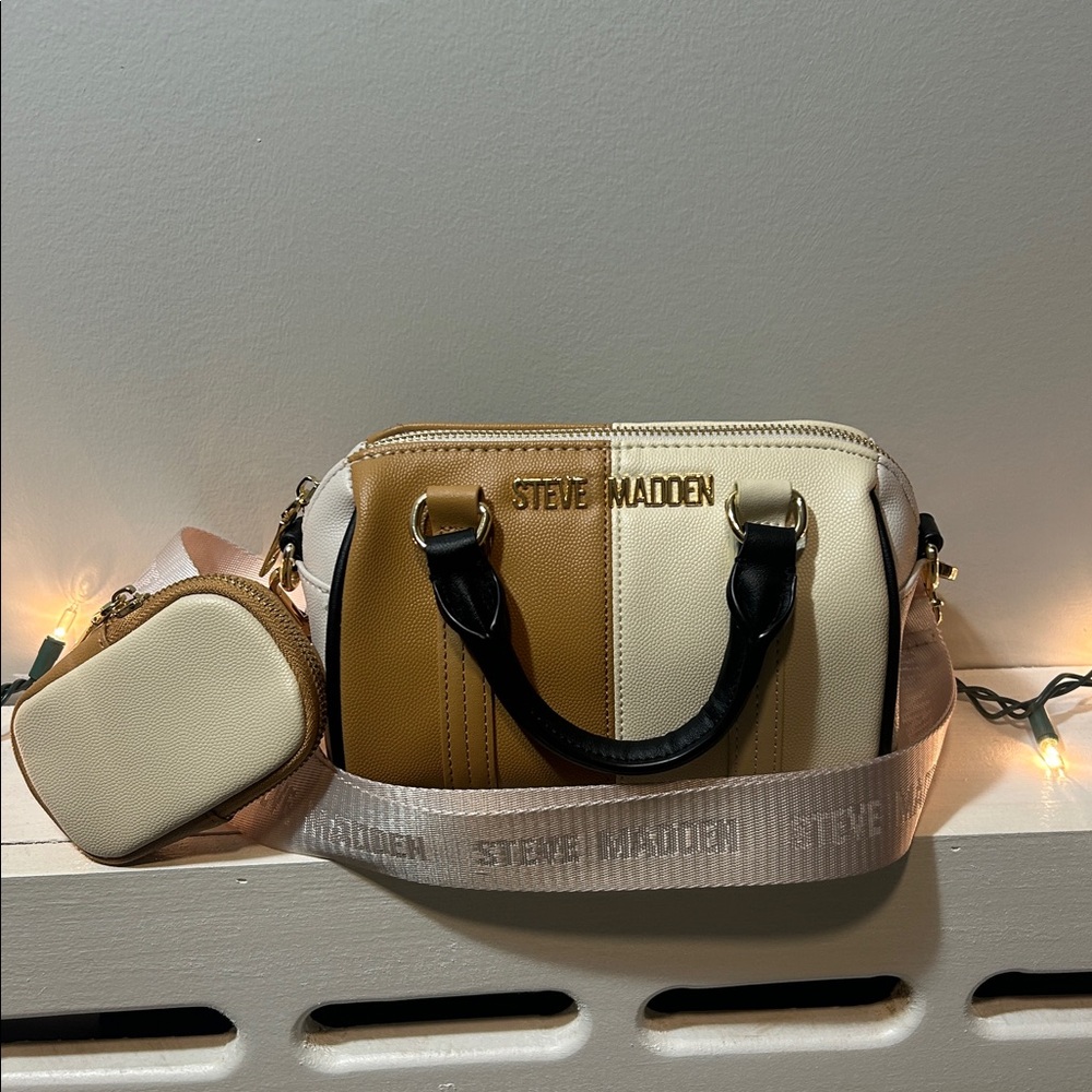 Steve Madden Tan and Cream Mini crossbody Bag with removable strap